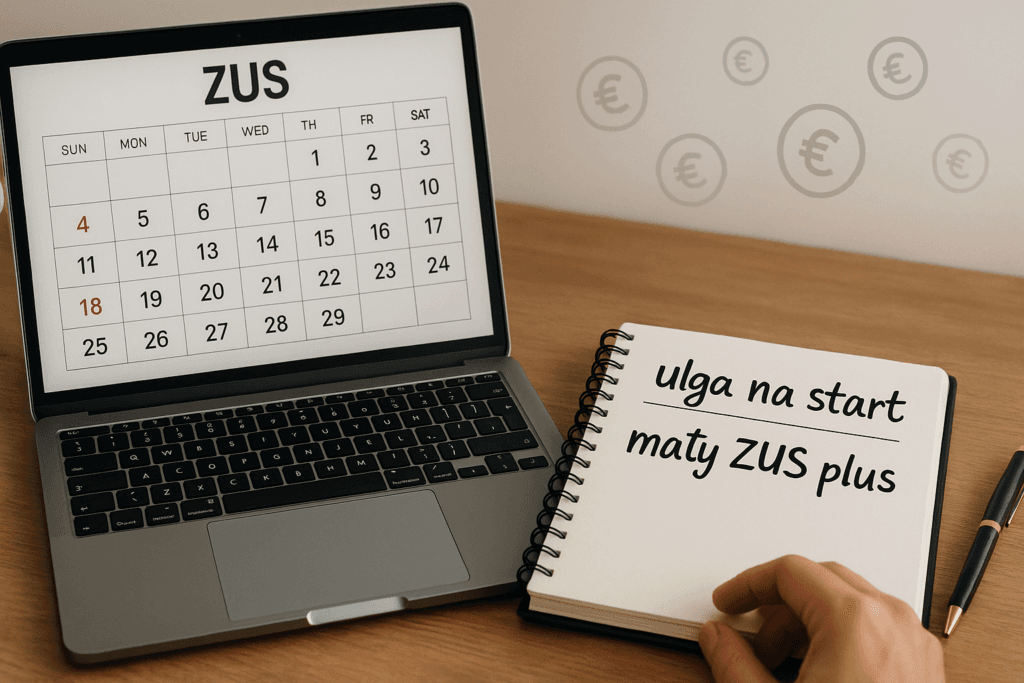 Kalendarz z terminami składek ZUS oraz notatnik z ulgą na start i małym ZUS-em plus